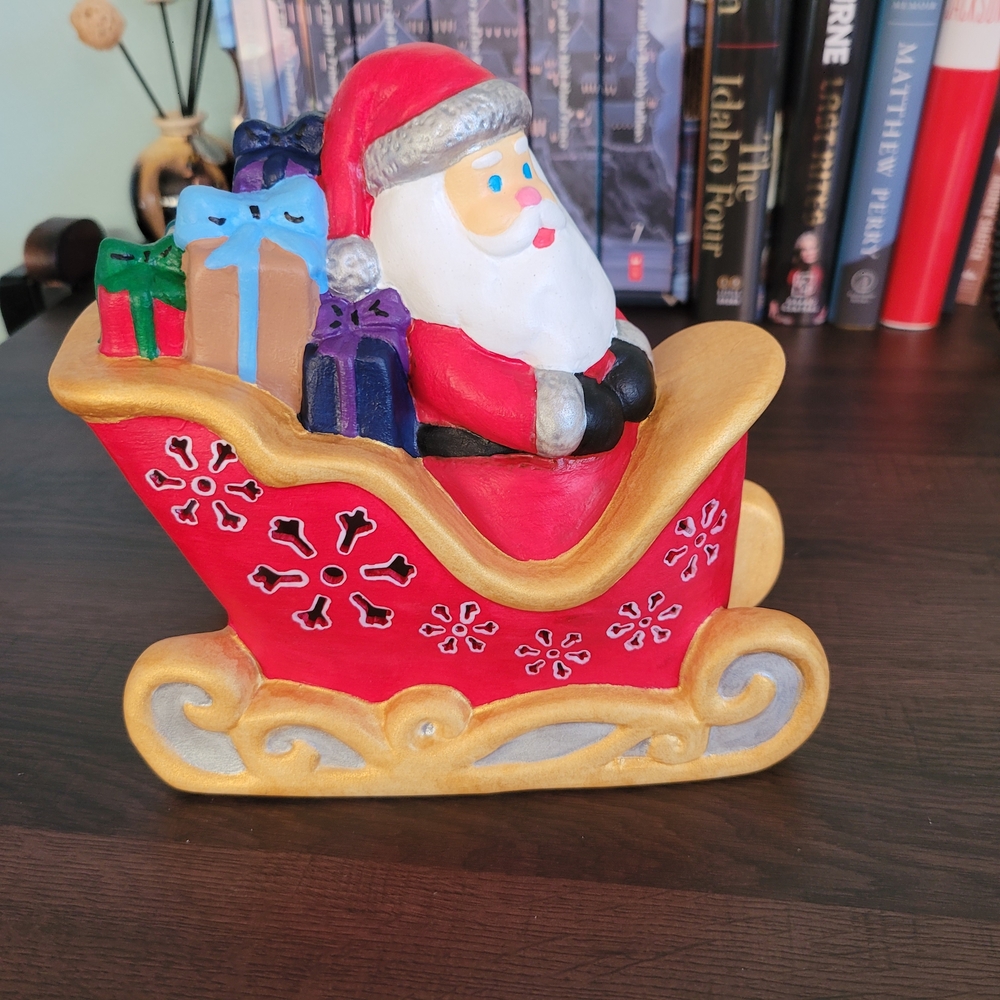 Festive Santa Sleigh with Gifts - Red and Gold